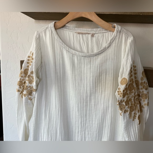 Soft Surroundings|Boho Off-white Gauze Blouse with Embroidered Gold florals•••XL - Picture 5 of 15